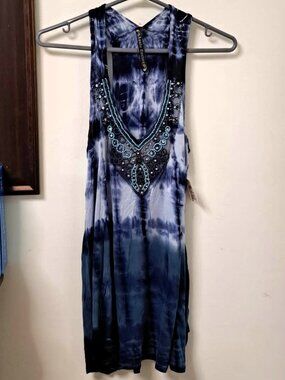 New Awake Couture Blue Tie-Dye Beaded Dress – Boho Chic Y2K Made in USA